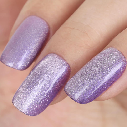 Bright Purple Cat Eye Gel Nail Polish,Crystal Galaxy Holographic Lavender Cateye Gel Polish with Magnet, Purple Gel Silver Shimmer Velvet Soak Off Uv Led Home Diy Manicure GP0100