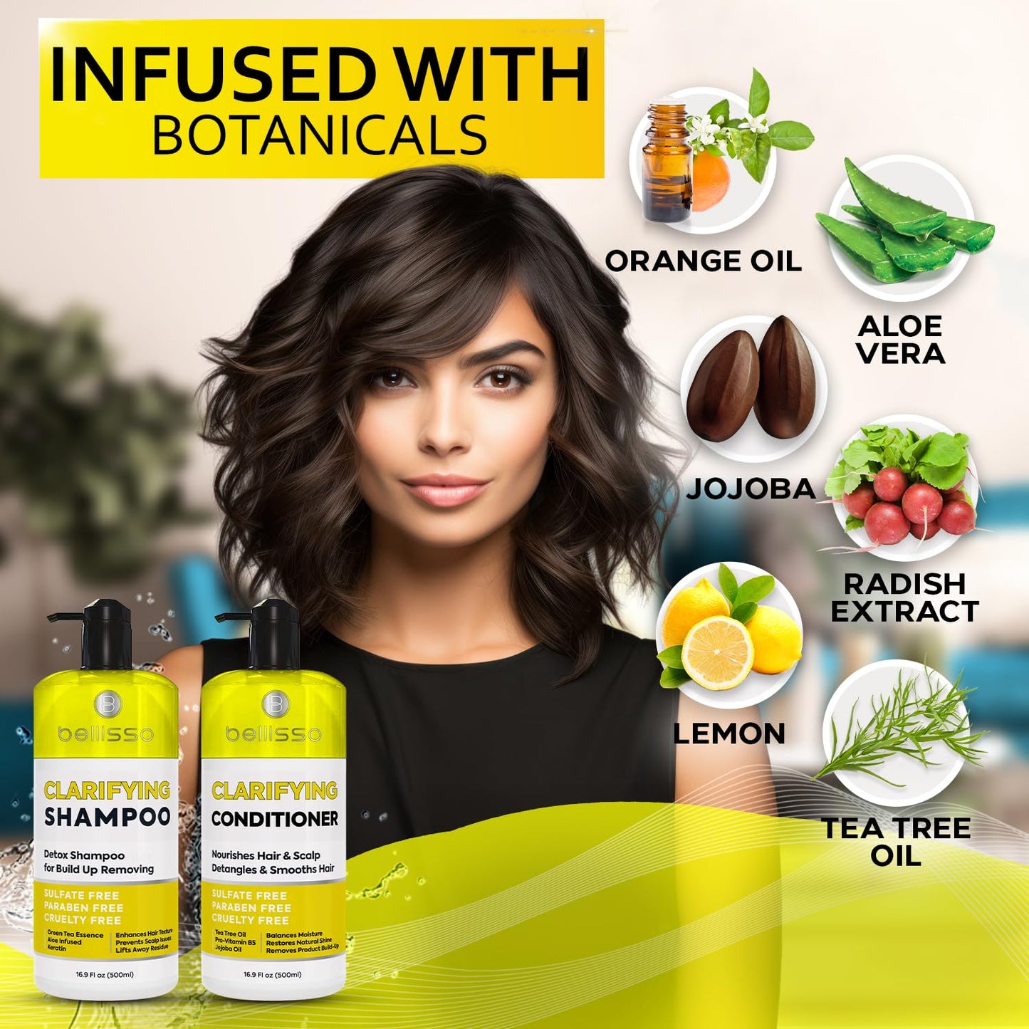 Clarifying Shampoo and Conditioner Set - Sulfate Free Hair Care Products for Women and Men - Build Up Remover for Curly, Straight, Color Treated, Oily and Black Hair - Hydrating Dry Split Ends Formula