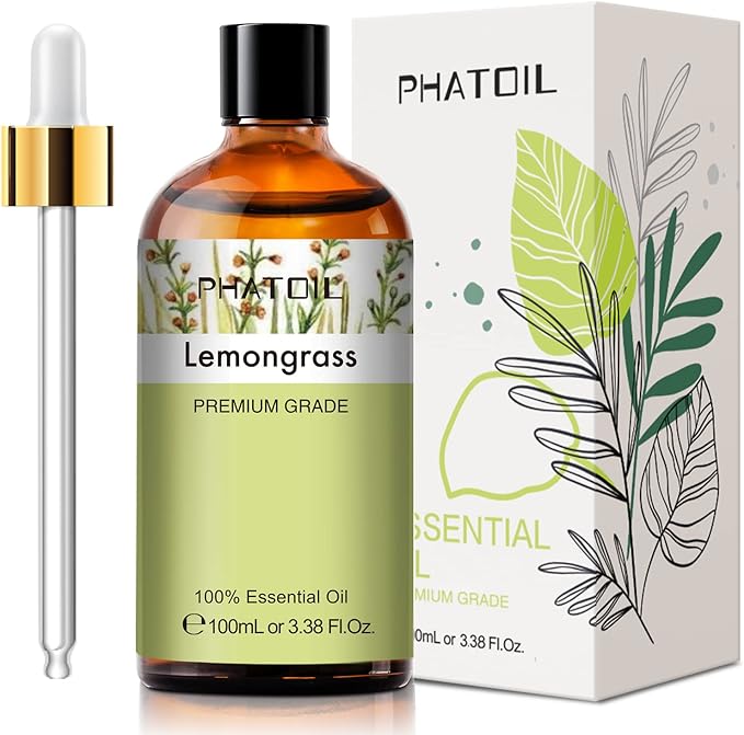 100ML Lemongrass Essential Oil, 3.38FL.OZ Essential Oils for Diffuser, Humidifier, Relax, Aromatherapy, Lemongrass Oil Scented Oils for Soap, Candle Making