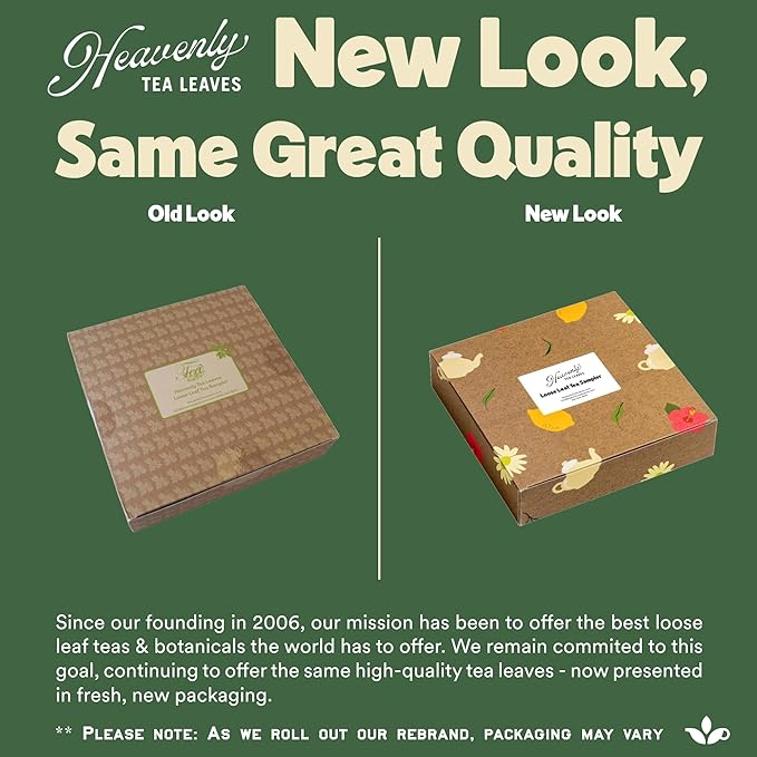 Heavenly Tea Leaves Organic Wellness Tea Sampler (Approx. 90 Servings of Tea), 9 Assorted Loose Leaf Teas & Herbal Tisanes - Great Hot or Iced, High & No Caffeine Teas, Mother's Day Gifts for Mom