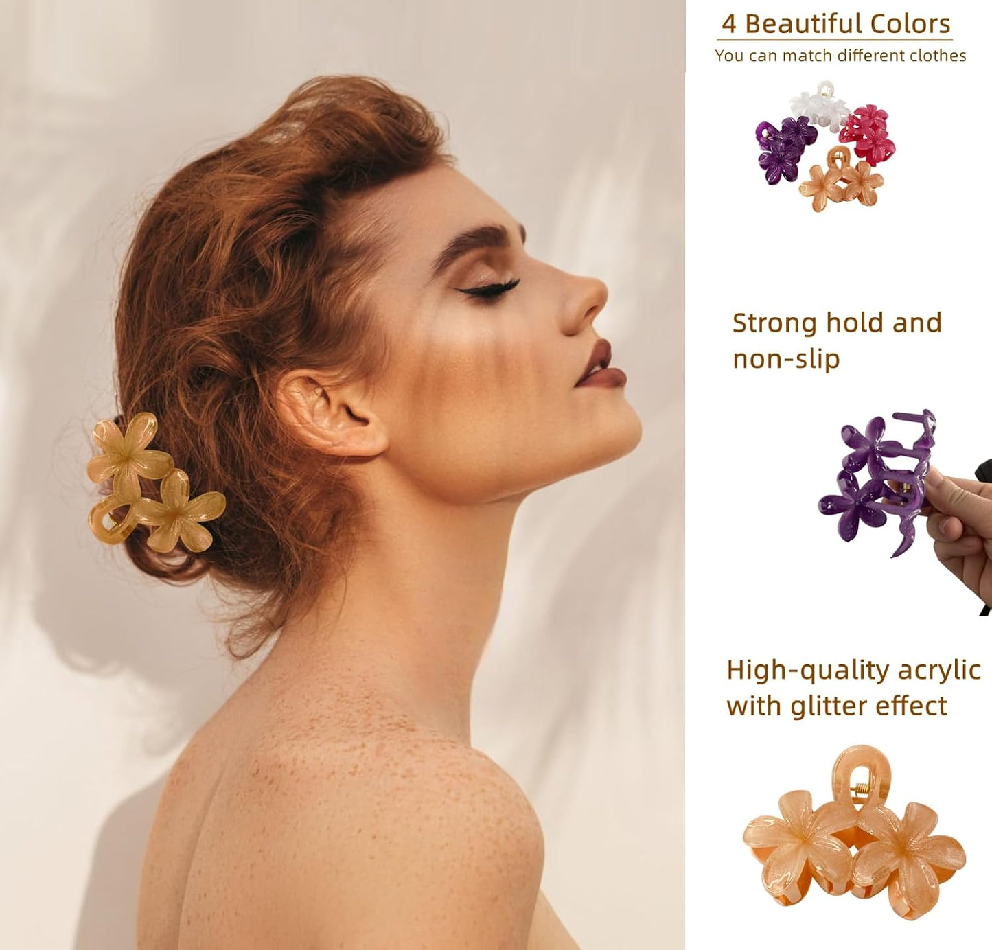 MARY LAVENDER Hair Clip Big Claw Clips for Women and Girls, Non Slip Strong Hold Flower Shape Hair Clips for Medium Hair Thin Hair 4 Colors