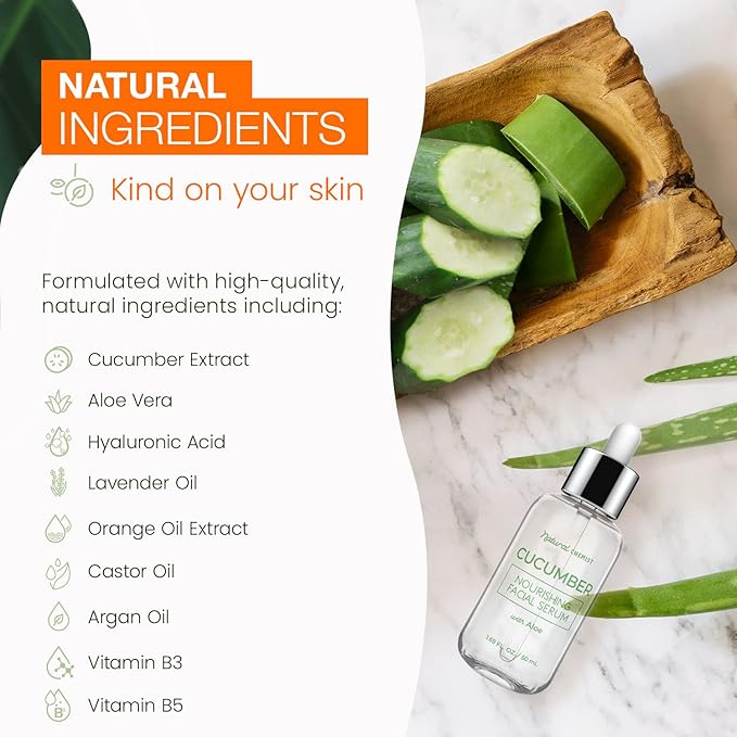 Cucumber & Aloe Face Serum - Dermatologist Tested, Hydrates & Moisturizes Dry Skin, Reduces Redness, Soothing, Anti-Aging, Cruelty Free Korean Skin Care For All Skin Types - 1.69 oz