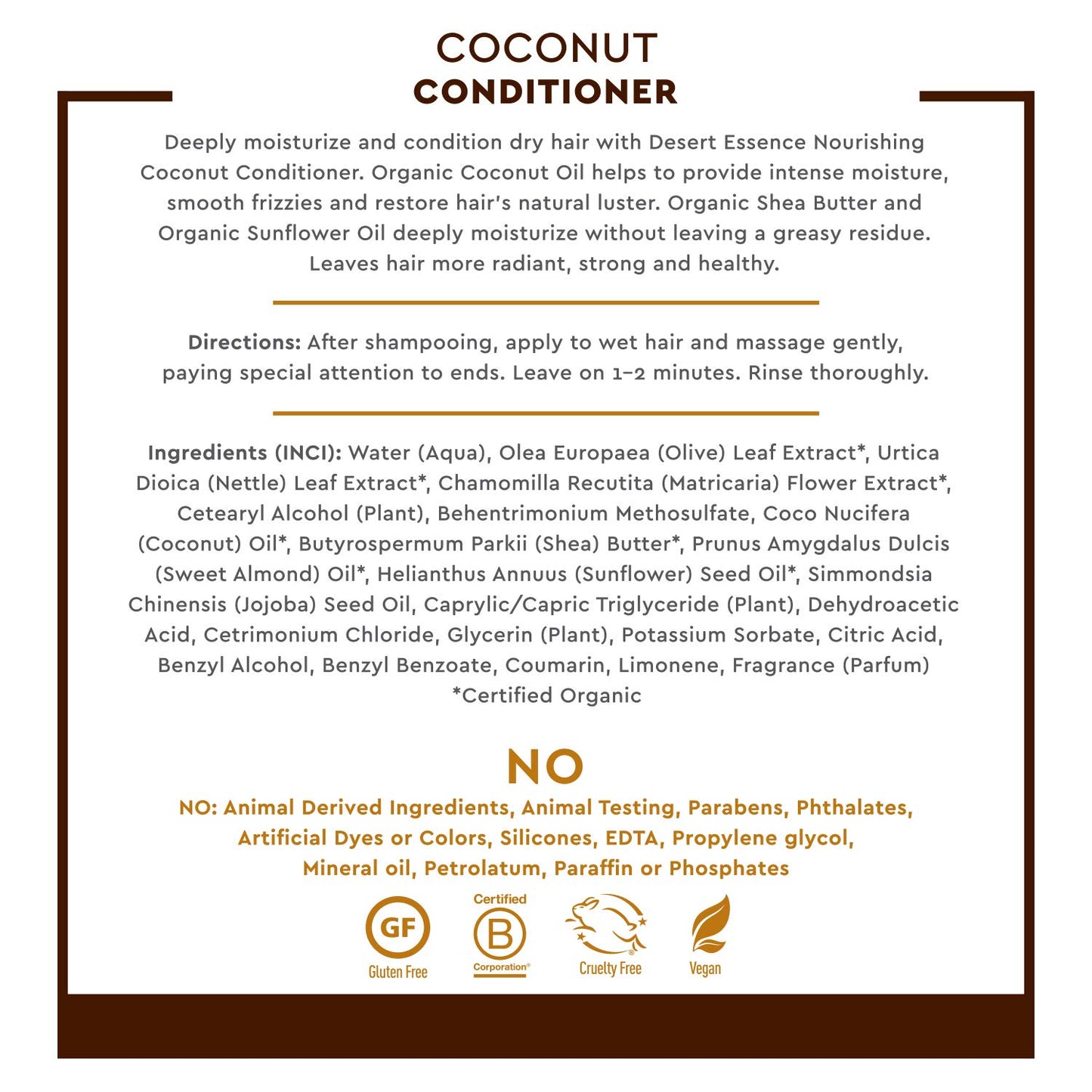 Desert Essence Coconut Conditioner - 8 fl oz - Nourishing for dry hair, smooth frizz and restore moisture and shine with Organic Coconut Oil, Shea Butter, and Sunflower Oil