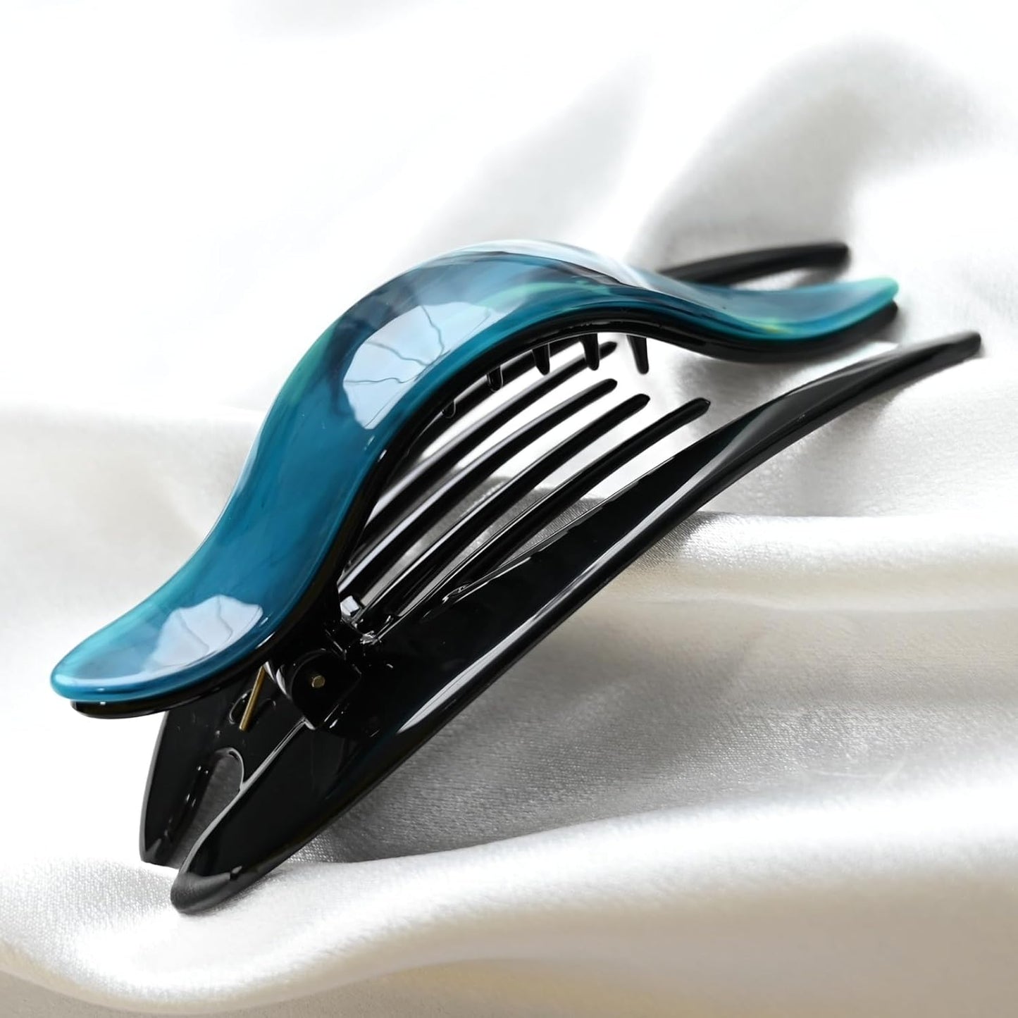 Handmade Celluloid French Design Tortoise Shell Barrettes Side-slide Opening Duck Luxury Fashion Accessories Hair Clip Claw for Women (peacock green)