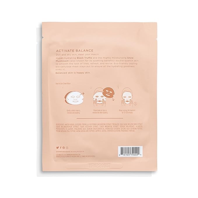 Karuna Skin - QUENCH Biocellulose Facial Mask for Dry, Dull Skin, Cooling & Rejuvenating Facial Skin Care Products, Hydrating Face Masks with Black Truffle, Sheet Mask for Fine Lines & Wrinkles, 0.74