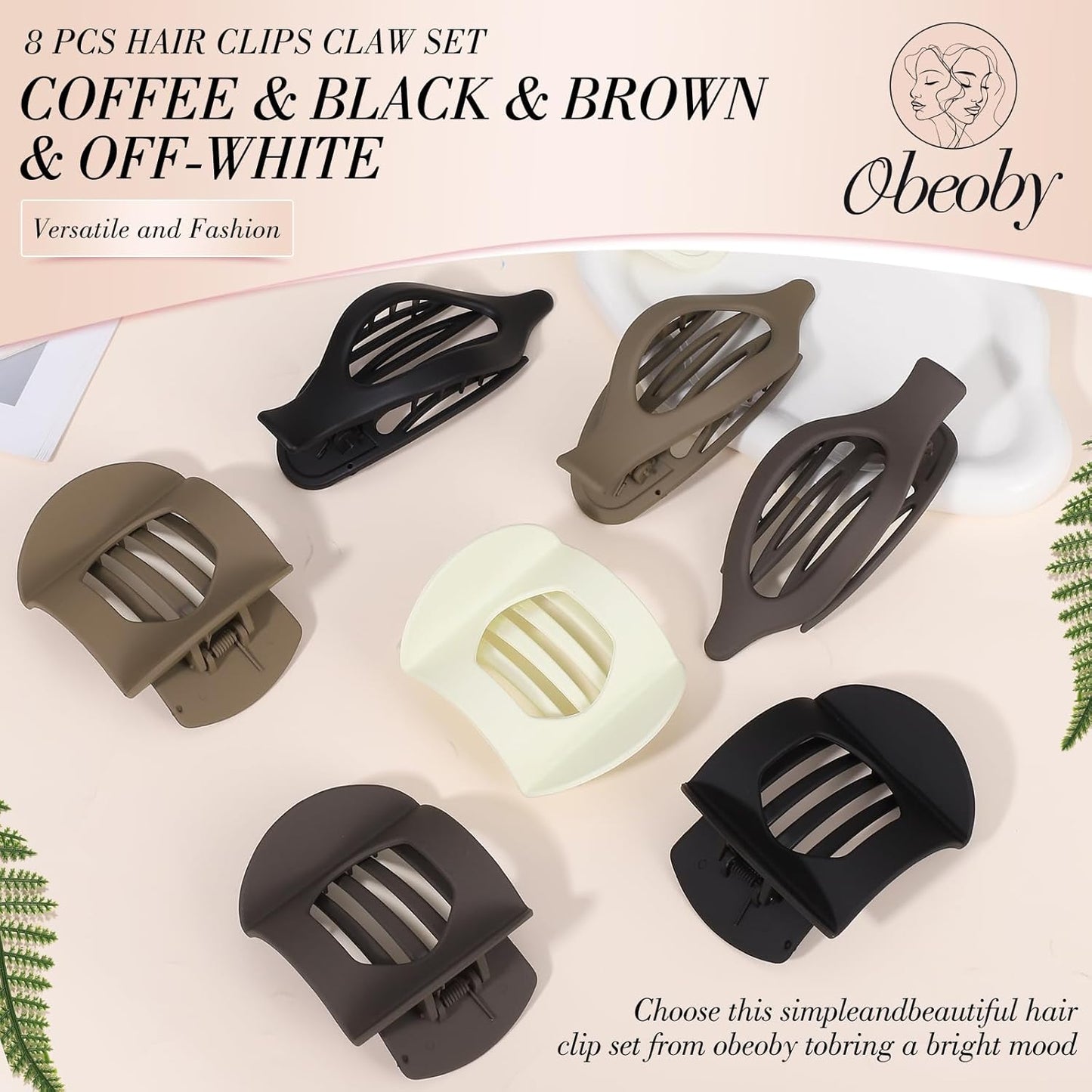 Obeoby 8 PCS Flat Claw Clips for Women, 2 Types French Flat Hair Clips Hair Accessories Barrettes Large Medium (Neutral Color)