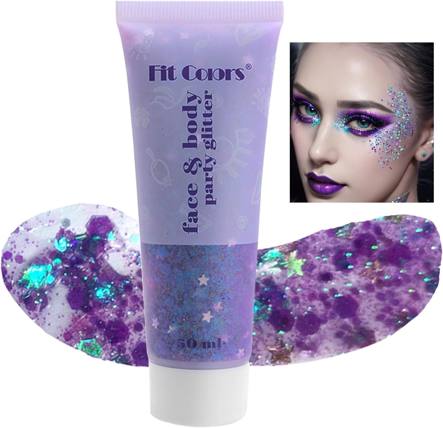 Light Purple Body Glitter, Mardi Gras Outfit for Women and Kids,Sparkly Holographic Party Festival Rave Mardi Gras Accessories for Carnival,Chunky Holographic Face Glitter Makeup
