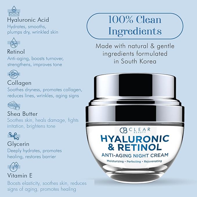 Hyaluronic Acid & Retinol Face Moisturizer - Dermatologist Tested, Reduces Wrinkles, Fine Lines & Hyperpigmentation, Hydrating Cream, Cruelty-Free Korean Skin Care - All Skin Types