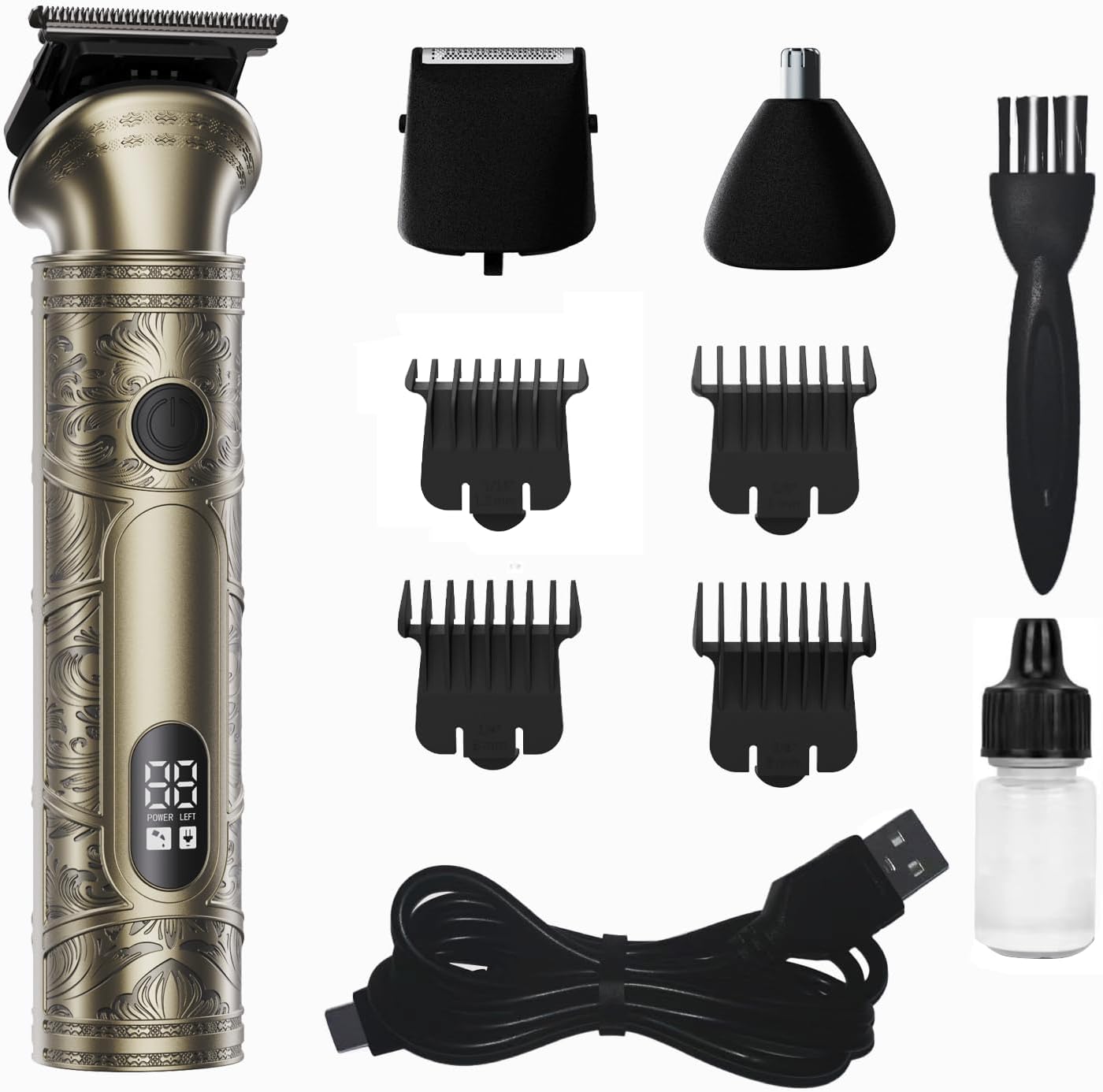 Professional 3-in-1 Beard Trimmer & Hair Clipper Kit for Men - Electric Shaver for Head, Face, Body, Nose & Ear Hair Grooming- Rechargeable Cordless, LCD Display - Perfect Men's Gift