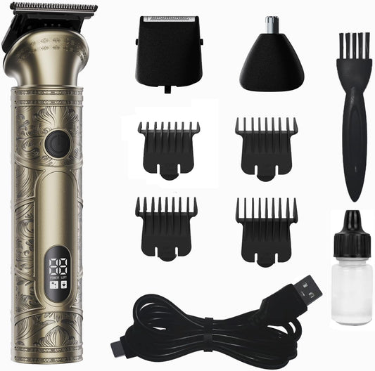 Professional 3-in-1 Beard Trimmer & Hair Clipper Kit for Men - Electric Shaver for Head, Face, Body, Nose & Ear Hair Grooming- Rechargeable Cordless, LCD Display - Perfect Men's Gift