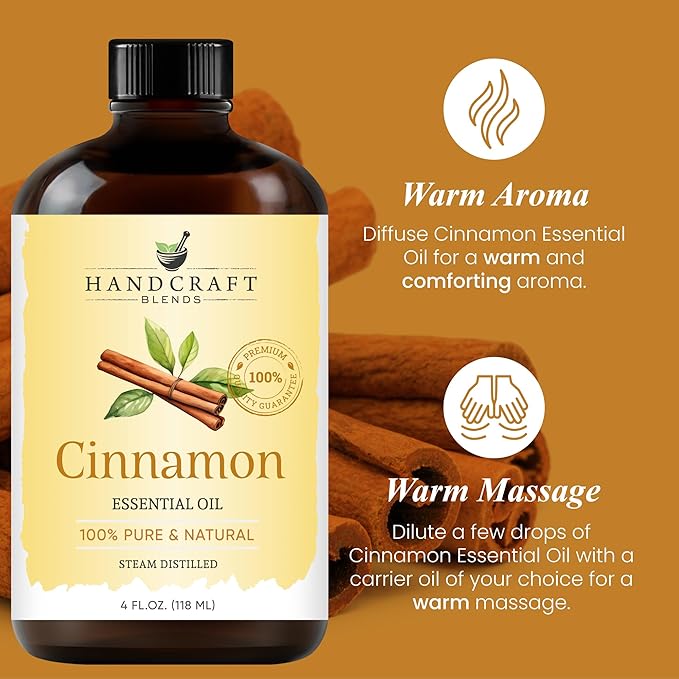 Handcraft Blends Cinnamon Essential Oil - Huge 4 Fl Oz - 100% Pure and Natural - Premium Grade Essential Oil for Diffuser and Aromatherapy