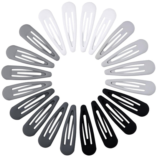 Small Hair Barrettes For Women No Slips Metal Snap Clips For Thin And Fine Hair,Matte Black Gray White,20 PCS,1.97 x 0.5 Inch.