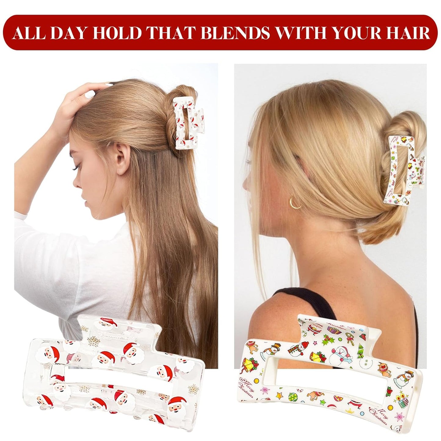2 Pcs Christmas Hair Clips Cute Snowman Cartoon Design Exquisite Christmas Claw Clip for Thick Thin Hair Medium Square Acrylic Hair Clips, Christmas barrette Christmas Hair Accessories for Women