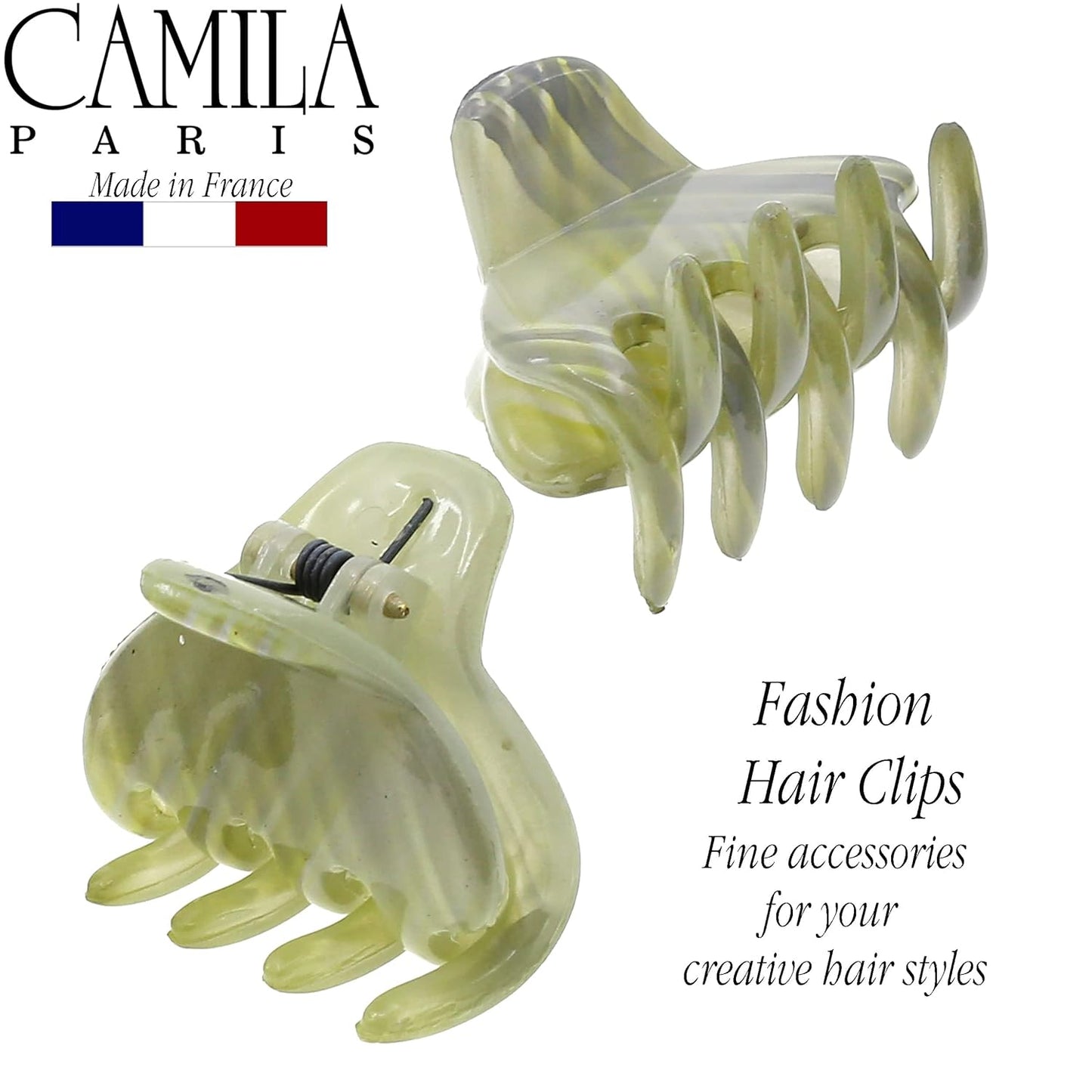 Camila Paris CP3199 French Hair Clip for Women, Small 1 inch Set of 2 Green Girls Hair Claw Clips Jaw Fashion Durable and Styling Hair Accessories for Women, Strong Hold No Slip Grip, Made in France