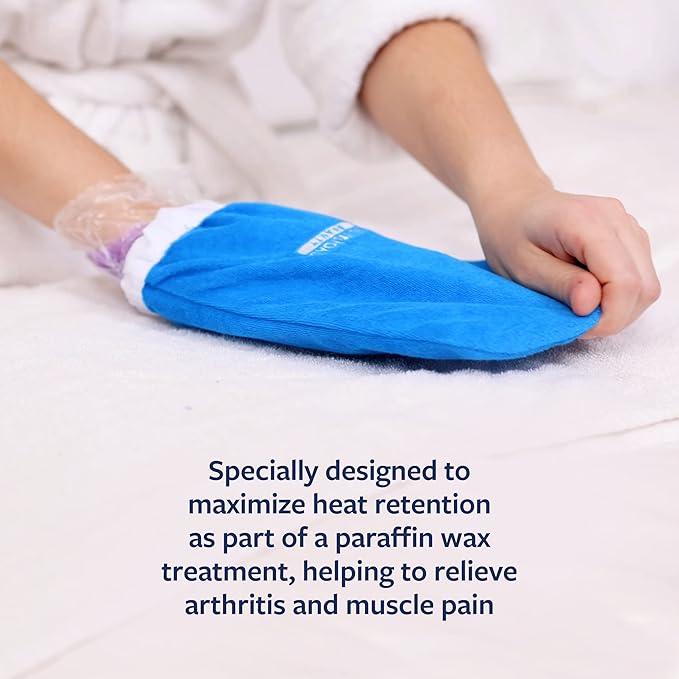 Paraffin Wax Mitts for Hand and Foot, Thick Heat Therapy Insulated Terry Cloth for Paraffin Treatments, Use for Pedicure Foot Spa - Blue