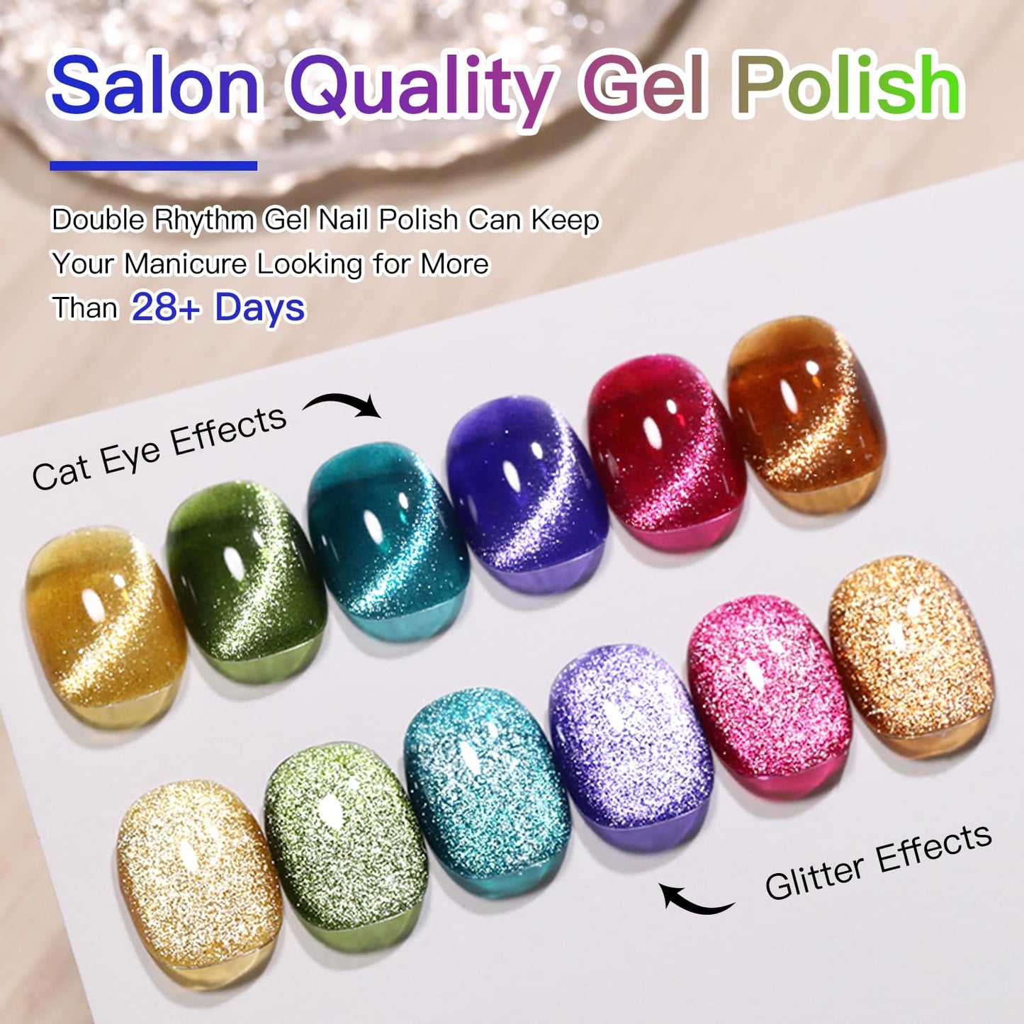Double Rhythm 6 Colors Cat Eye Gel Polish Set Shimmer Glitter with Magnet Holographic Reflective Magnetic UV Nail Art Kit (6-Kit 23)