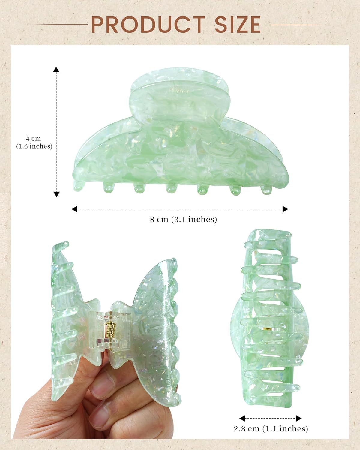 ACECHA 4 Pack Acrylic Hair Claw Clips for Women, 3.1" Shiny Nonslip Hair Grip Hairclips for Thin and Thick, Banana Barrettes Hair Clups Strong Hold Hair Accessories (Blue, Green, Purple, Pink)