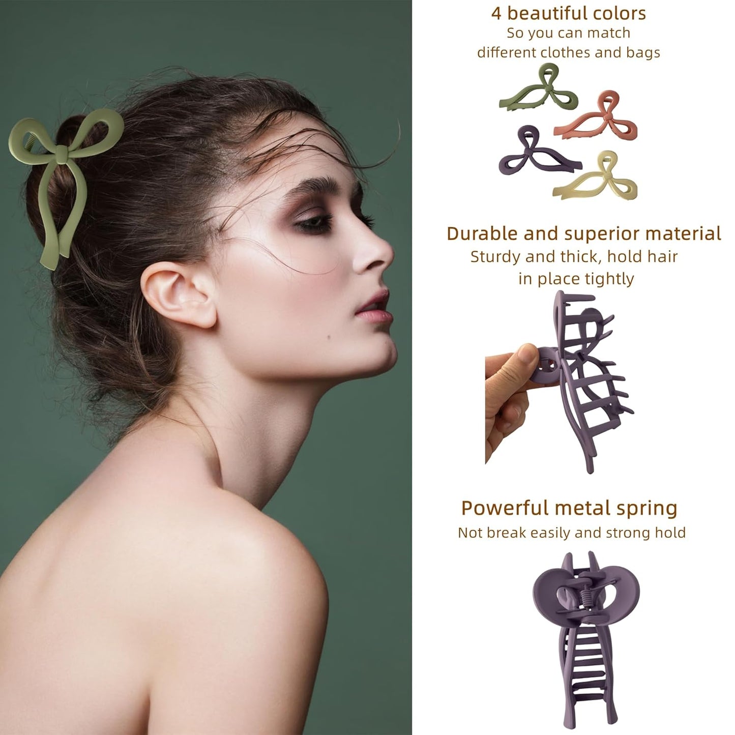 Hair Claw Clips with Rhinestone Hair Jaw Clips Hair Clips for Women and Girls, Strong Hold Tortoise Banana Hair Clips for Thick Hair 4 pcs