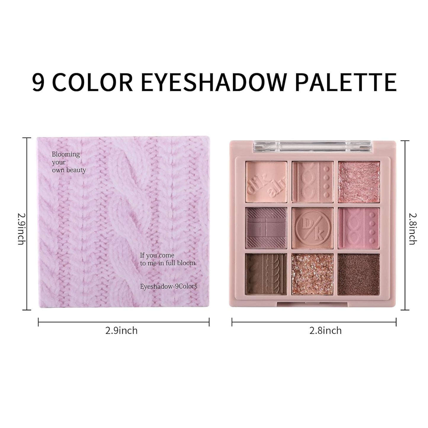 Erinde 9 Colors Eyeshadow Palette, Matte Shimmer Glitter Eye Shadow Makeup Palette, Highly Pigmented Long Lasting Waterproof, Natural Neutral Nude Eyeshadow Makeup Pallet, Pink Purple Rose