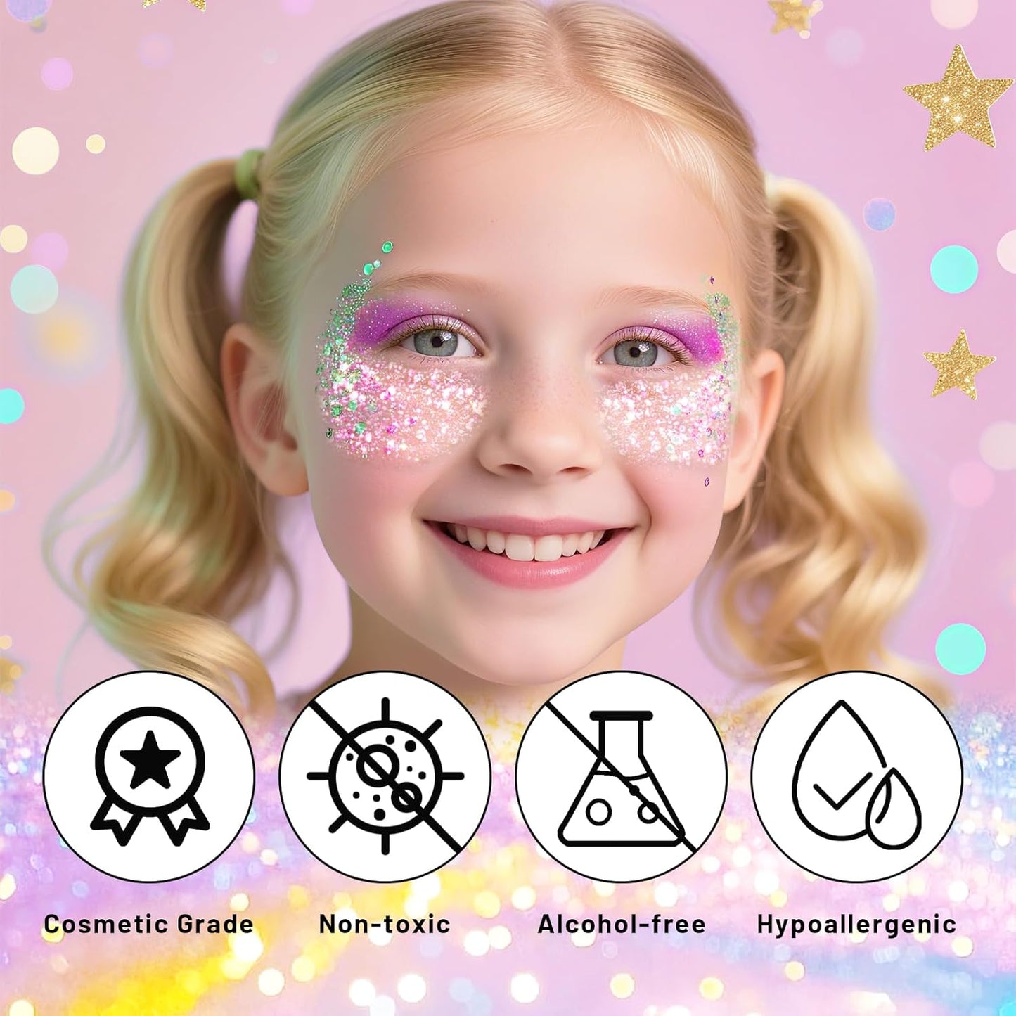 DAGEDA Sparkling Pink Body Glitter Stick,Sparkly Face Glitter Makeup,Holographic Hair Glitters Mermaid Makeup Rave Outfits for Women, Shimmer Face Paint Stick Singer Concert Accessories