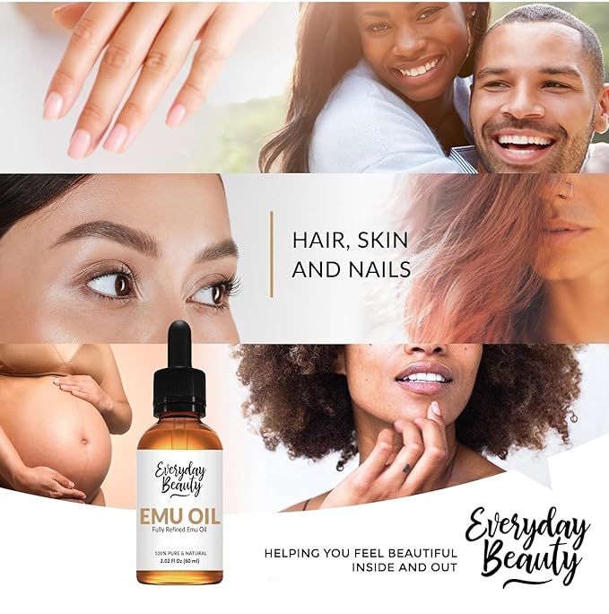 Pure Australian Emu Oil - All Natural 6X Refined for Face, Skin and Hair - Highly Effective Hydration for Sensitive Skin & Hair Growth Perfect for Scars & Blemishes - 2.02 Fl Oz Glass Bottle & Dropper