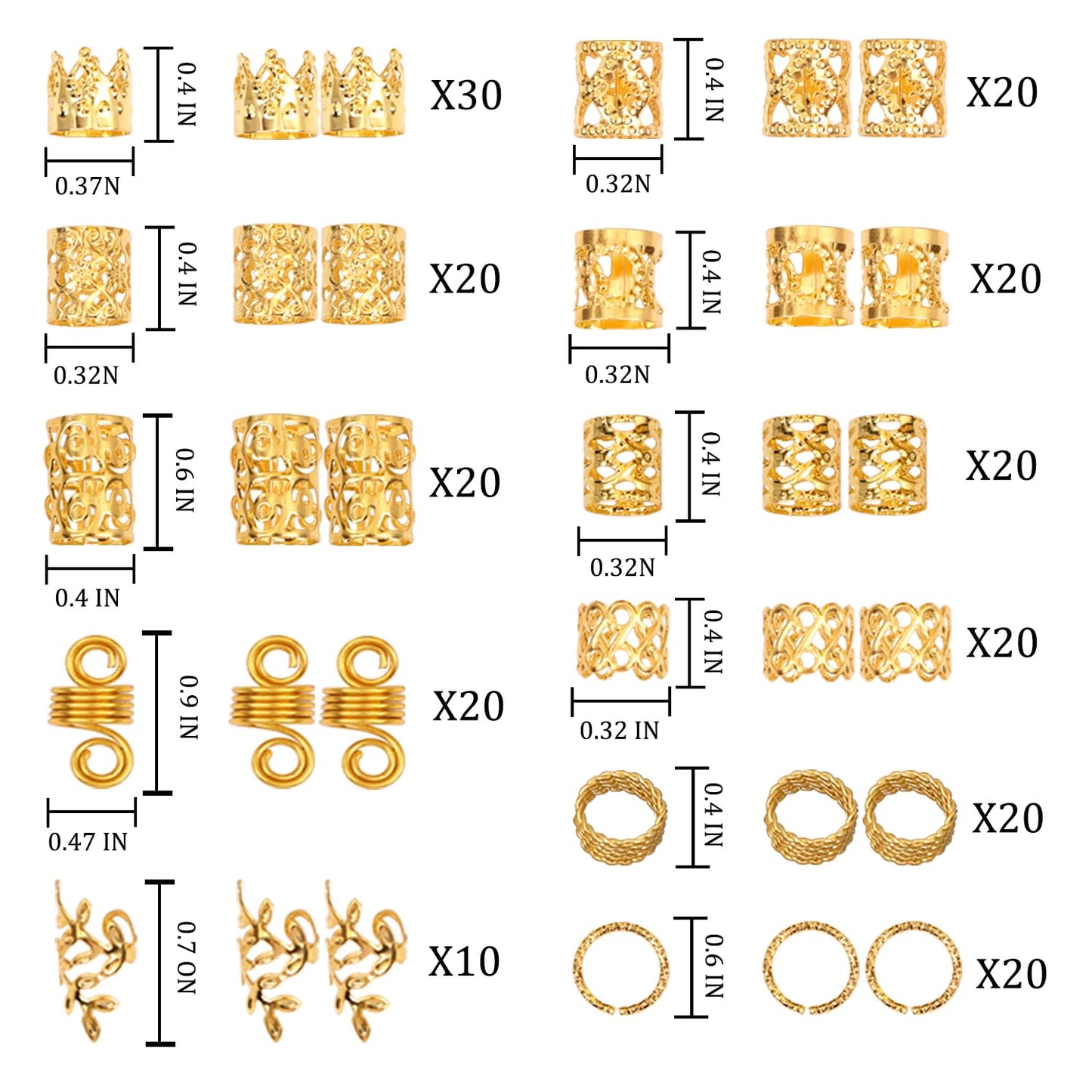 Leeven 220 Pcs Gold Hair Jewelry for Braids, Locs Jewelry for Hair Dreadlock, Locs Charms for Women, Metal Gold Braids Rings Cuffs Clips for Dreadlock Accessories Clip Braids Extensions Decorations