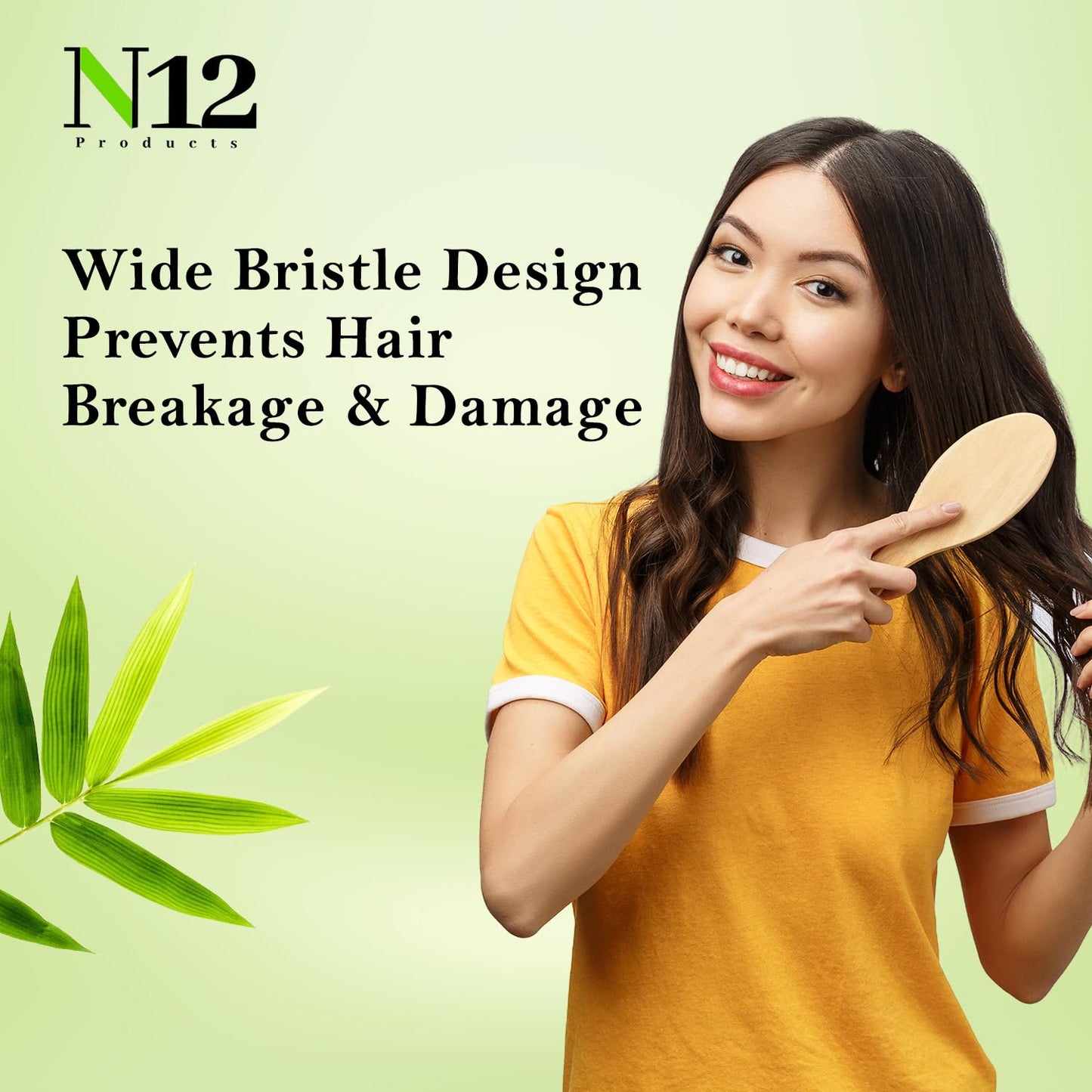 N12 Set of 3 Bamboo Wooden hairbrush for Women Men and Kids - Anti-Static Comb for Scalp Massage, Detangling Styling Frizz Control Breakage Reduction, Knot-Free Curly Thick Long Fine Dry Wet Hair