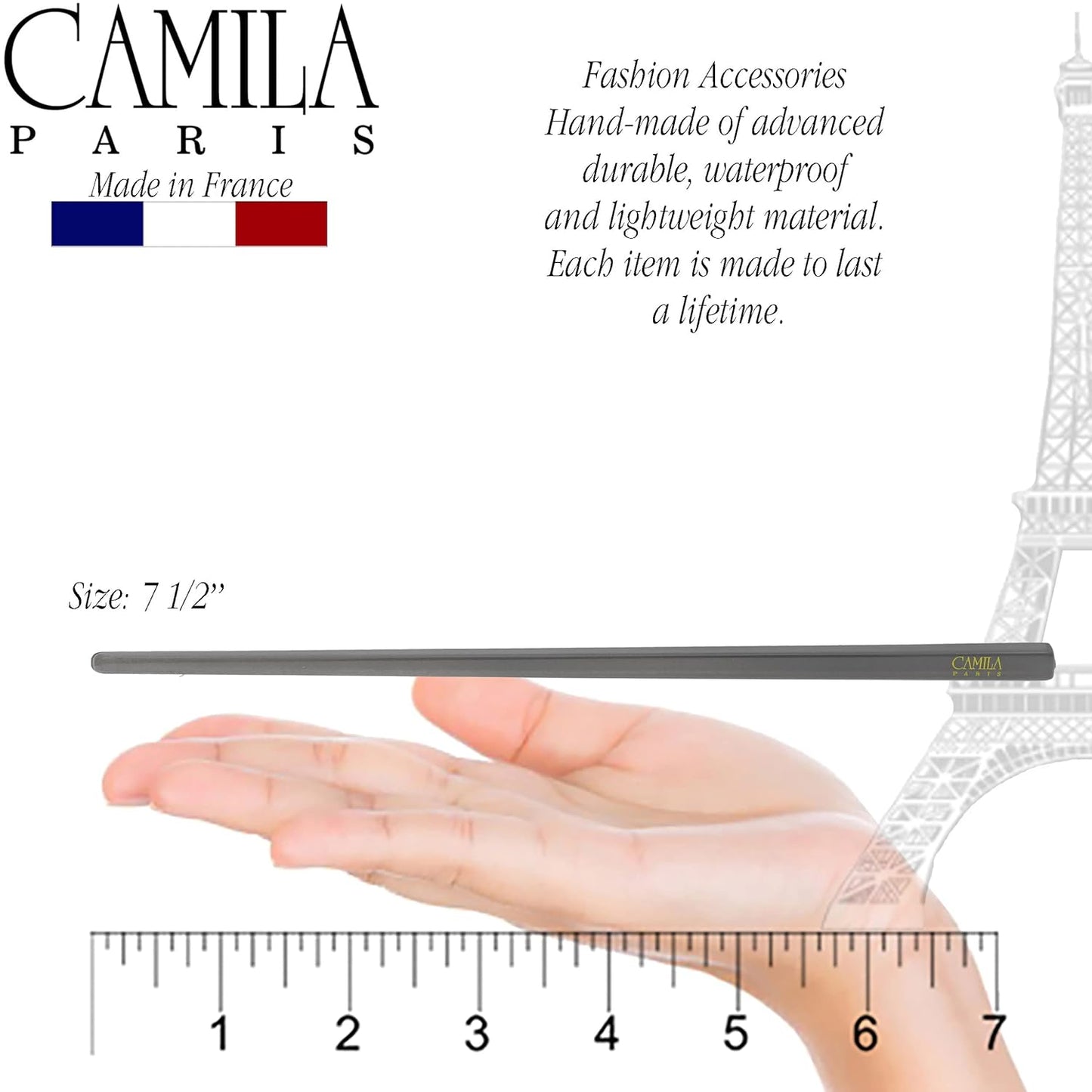 Camila Paris CP3381 French Twist Stick Hair Pin, Set of 2 Gray, Girls Chopsticks Hair Pins for Girls Spiral Updo Chignon Bun Holder, Styling Hair Accessories for Women, Made in France