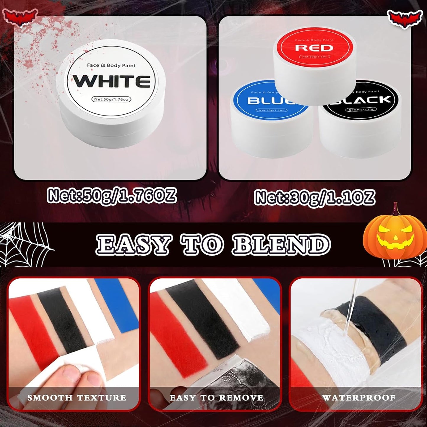 Halloween Clown Makeup Kit: Red White Black Blue Face Body Paint Kit - Pro Oil Based Halloween Face Body Paint for Adults Kids - Clown Movie Cosplay SFX Halloween Makeup Painting Set