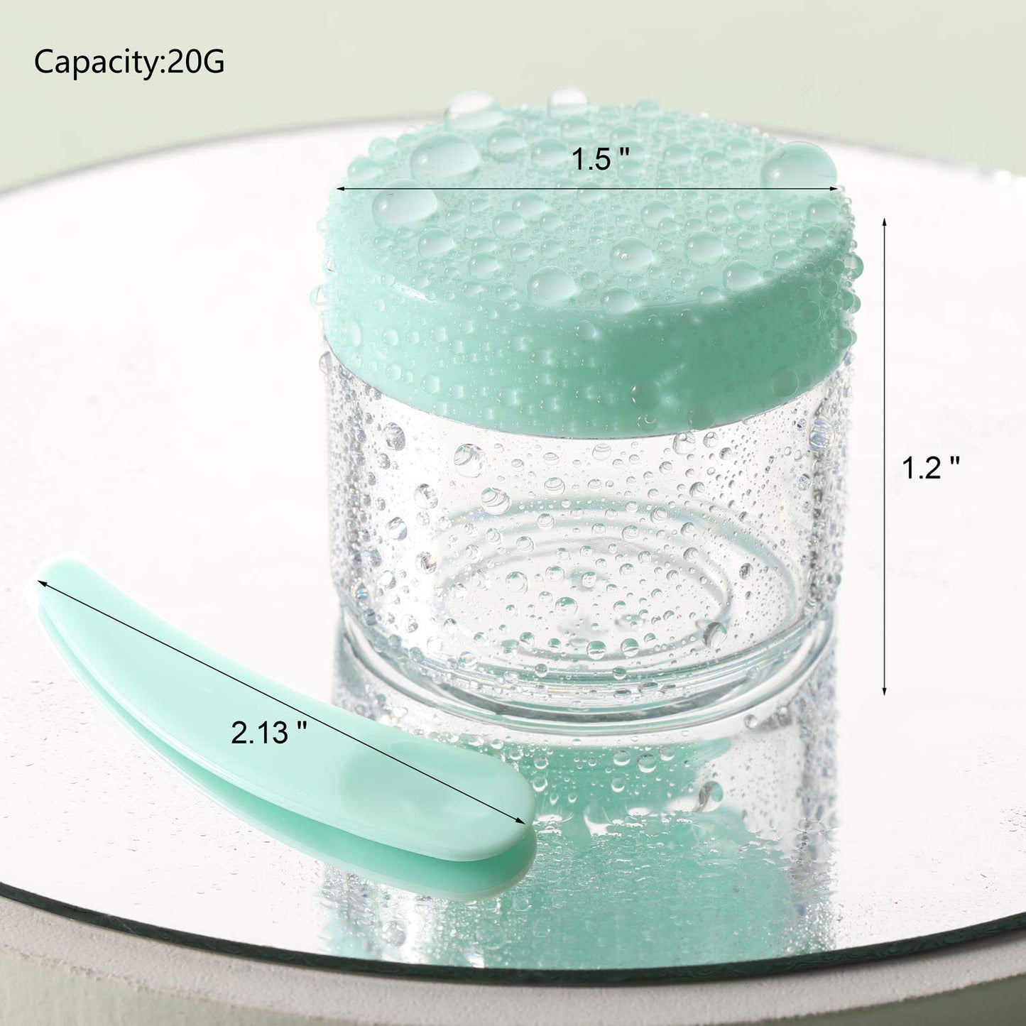 Refillable Cosmetic Sample Jars - 100 Pack 20g (0.7oz) Green Small Travel Containers with Lids + 10 Mini Makeup Spatulas - BPA Free