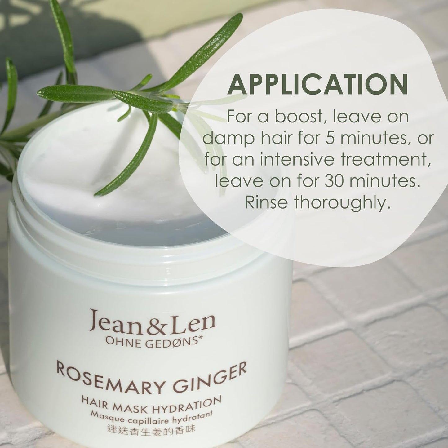 Jean & Len Hair Mask Rosemary & Ginger, for severely damaged, dry & dull hair, intensive moisturizing care, without parabens, silicones and microplastics, 6.76 Fl. Oz.