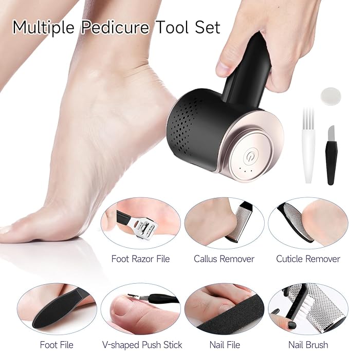 Electric Foot Callus Remover, Rechargeable Foot File Callus Remover for Feet, Portable Foot Scrubber with 10in1 Pedicure Tools for Feet Cracked Heel Dead Skin, 6 Rollers, 3 Speed