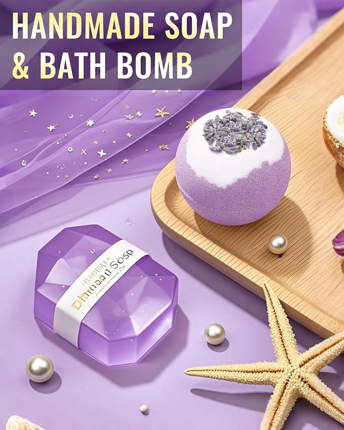 Spa Gift Baskets for Women - 11-Piece Self Care Kit with Soy Candle, Bath Salts, Purple Blanket, Insulated Tumbler, Eye Mask & More – Unique Mothers Day, Birthday, or Get Well Soon Gifts for Women