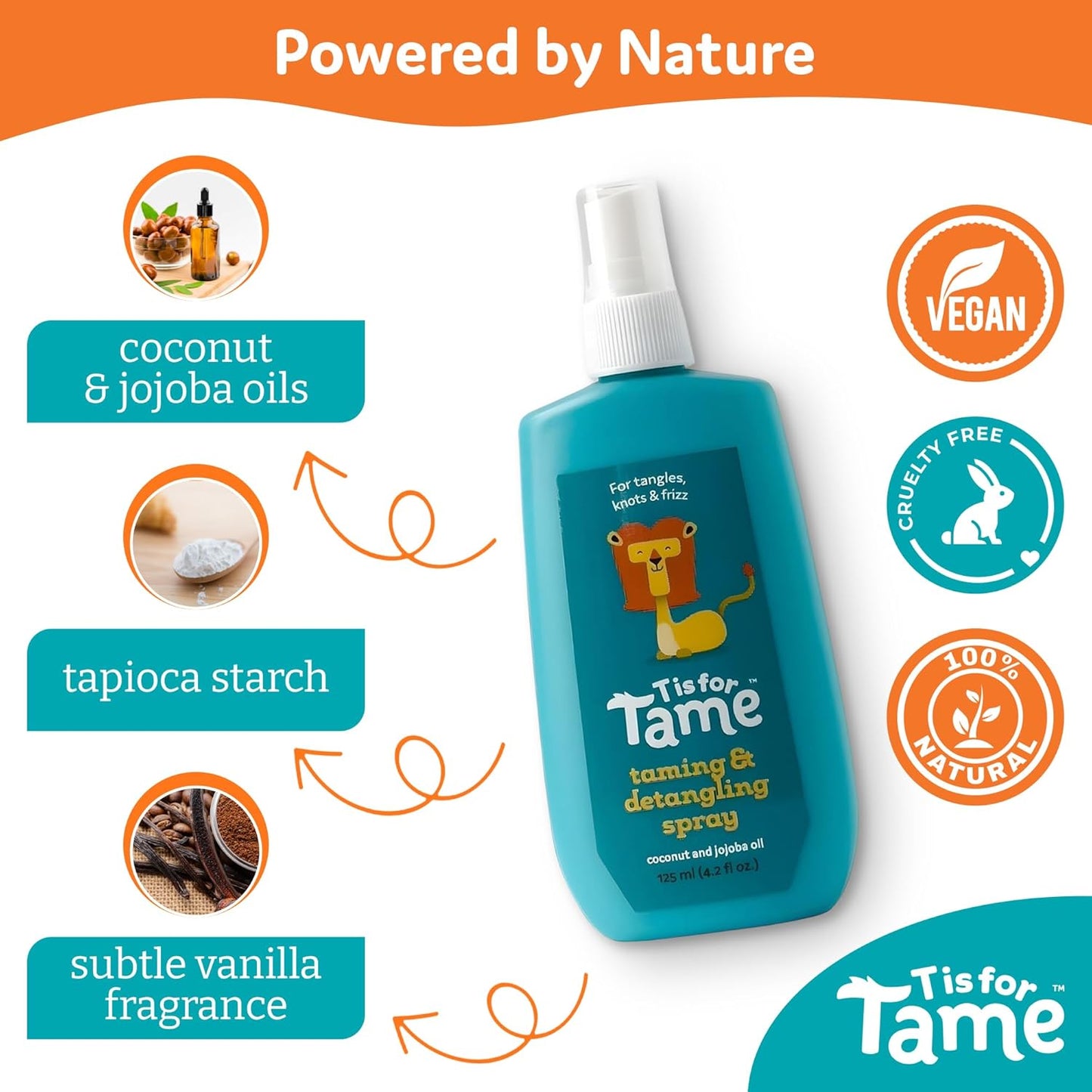 T is for Tame - Taming & Detangling Spray - Children's Hair Tamer with Natural Coconut Oil For Tangles, Knots & Frizz (Pack of 1)