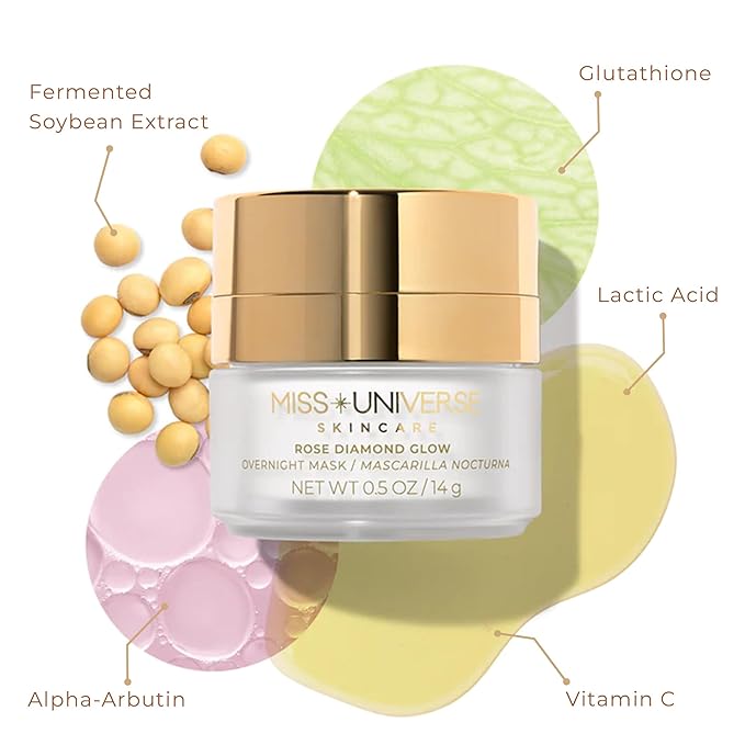 Rose Diamond Glow Mask .5 oz, Vitamin C Face Skin Care Accessory, Face Mask Skincare Product for Women and Men, Anti-Aging Overnight Face Mask, Clarifying and Brightening Facial Skin Care Product