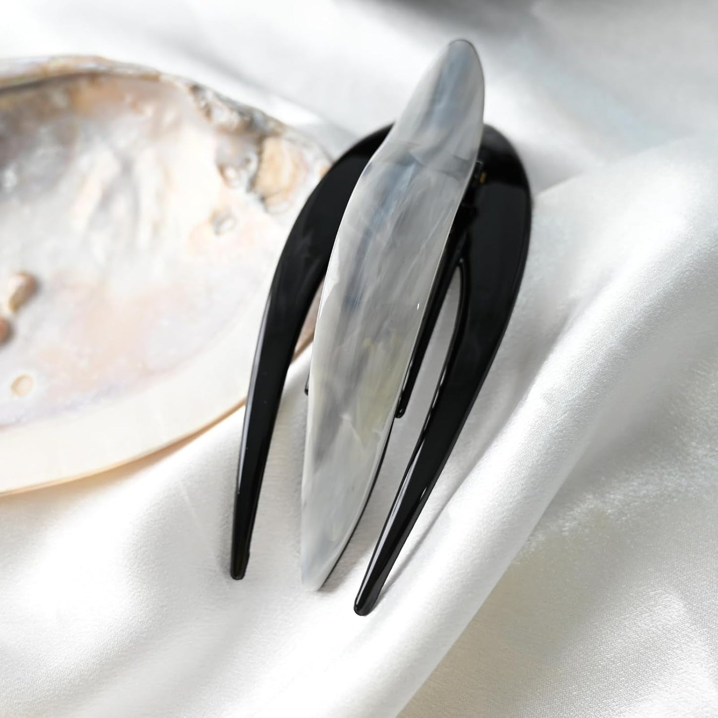 Handmade Celluloid French Design Tortoise Shell Barrettes Side-slide Opening Duck Luxury Fashion Accessories Hair Clip Claw for Women (slate grey)