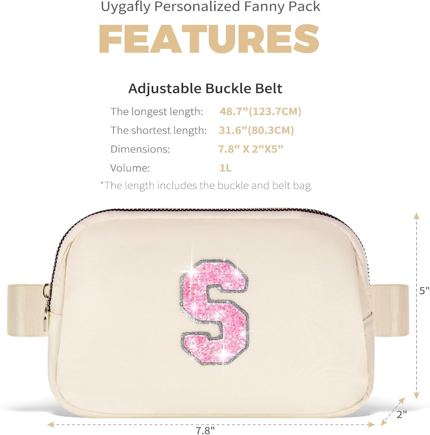 Fanny Pack Belt Bag Crossbody Bags with Initials Letter Patch Trendy Stuff for Teens Cute Stuff Birthday Gifts for Teenager Girls | Khaki,Initial S