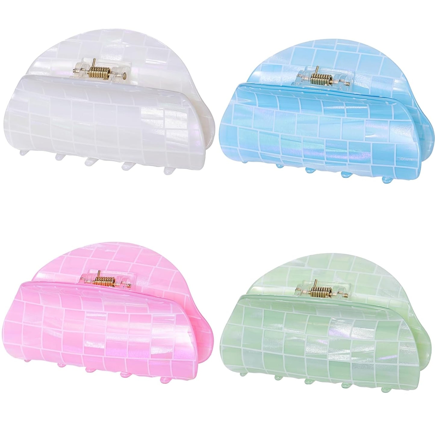 Checkered Hair Claw Clips, Acrylic Semicircle Checker Barrettes for Women Ladies Multicolor Medium Cute Jaw Clip Non Slip Strong Hold Claw Clamps Stylish Hair Accessories for Thin Thick Hair (4 Pack)