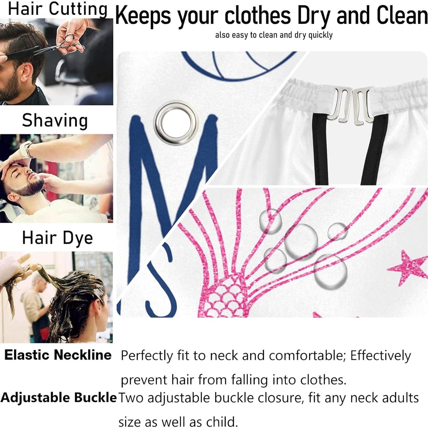visesunny Barber Cape Mermaid Tail Polyester Hair Cutting Salon Cape Apron Anti-Static Haircut Water-Resistant Shaving Cloth Beard Shaving Bib Hairdressing Cape