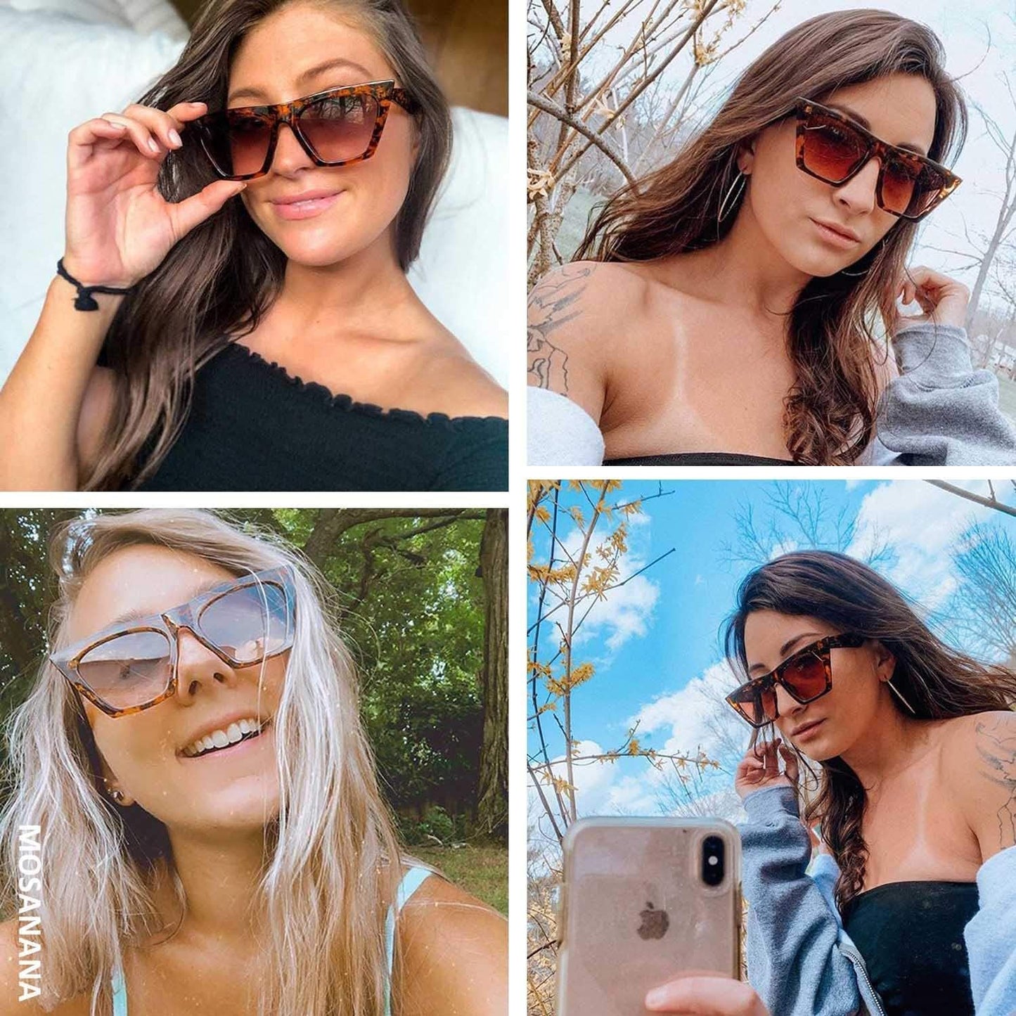 mosanana Square Cat Eye Sunglasses for Women Trendy Retro Cool MS51801