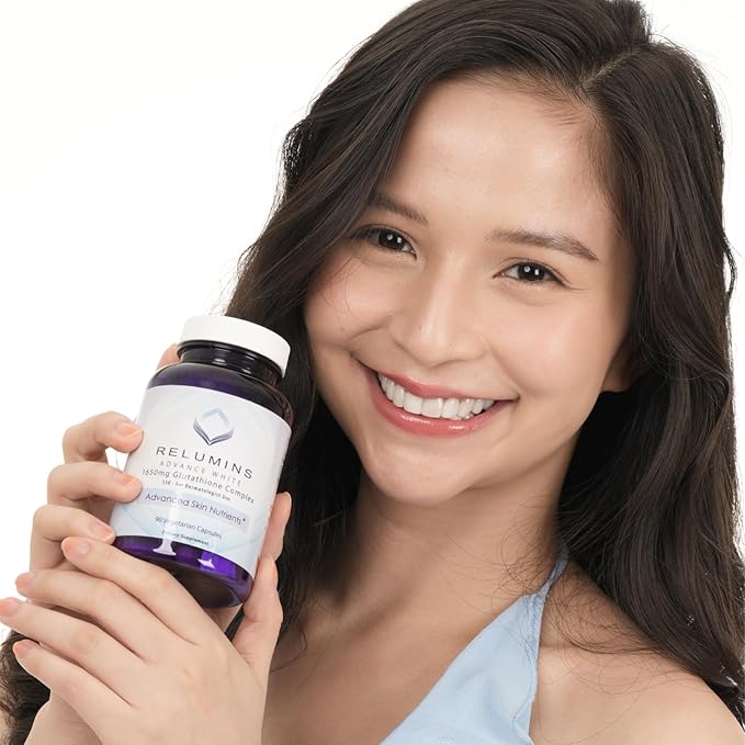 Relumins 1650mg L-Glutathione Complex with Hyaluronic Acid, Alpha Lipoic Acid, Rose HIPS, Vitamin E & Riboflavin – Antioxidant Support, Skin Hydration & Wellness – 90 Veggie Capsules x 2 Bottles