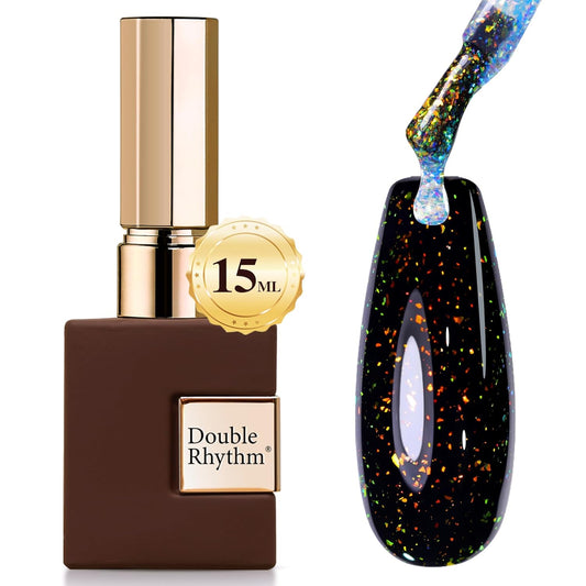 Double Rhythm 15ML No Wipe Gel Top Coat Base Coat Iridescent Glitter Shimmer 2 in 1 Nail Polish Soak Off Manicure DIY Home Salon (AURORA TOP COAT 6)