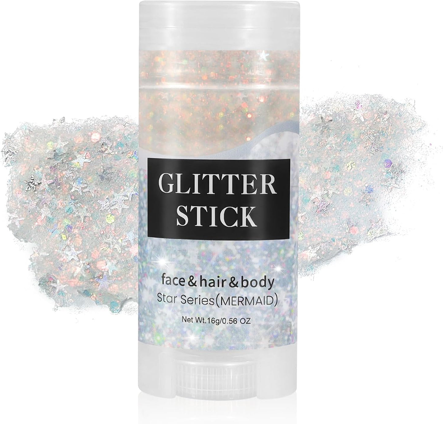 Mysense Mermaid Body Glitter Stick,Face Hair Glitter Gel for Kids Women,Festival Rave Pride Accessories,Waterproof Sparkling Holographic Mermaid Sequins Chunky Glitter Makeup,0.56oz