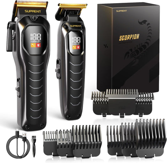 SUPRENT Cordless Hair Clippers for Men - Professional Hair Clipper & Trimmer Set, Wireless Hair Cutting Kit for Family, Rechargeable Cordless Hair & Beard Trimming Set for Men with LED Display (Black)
