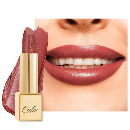 Oulac Matte Terracotta Lipstick with Glow Metallic Finish - Vegan Lipstick for Women, Creamy Texture, Hydrating Clean Beauty Formula, High-End Magnetic Hook Design, GM05 Spice up