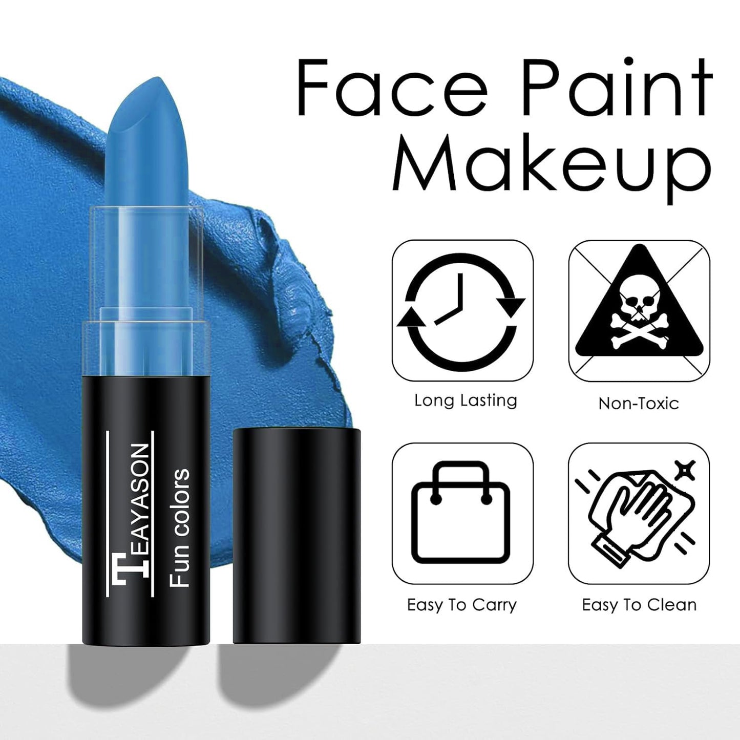 2Pcs Blue Face Body Paint Stick Eye Black, Makeup Paint Eyeblack for Baseball/Football/Halloween/Cosplay Party Makeup Cream Face Body Paint Easy to Blend