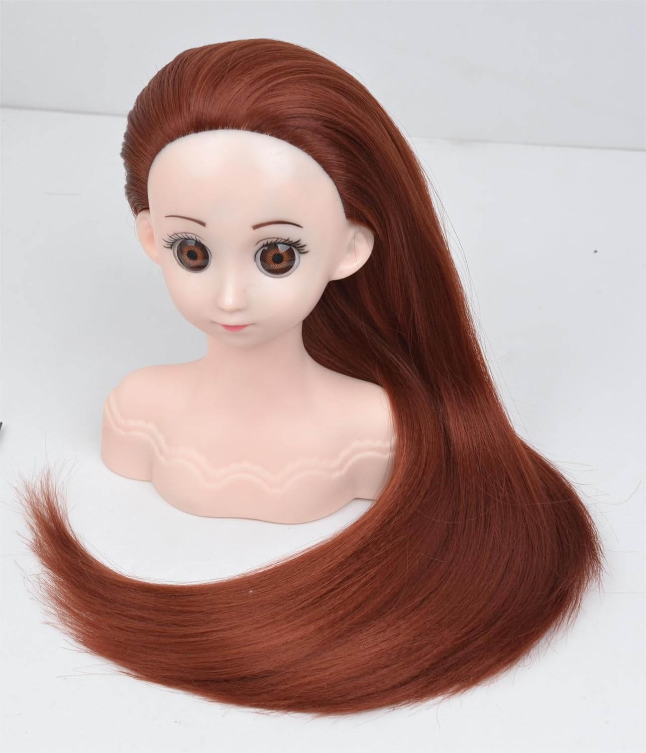 Small Doll Head For Hair Styling,Mini Synthetic Mannequin Head,Doll Head With Clamp Holder & Tools, Practice Doll Head For Hair Braiding,Styling and Cutting with Two Bows (Dark Brown)