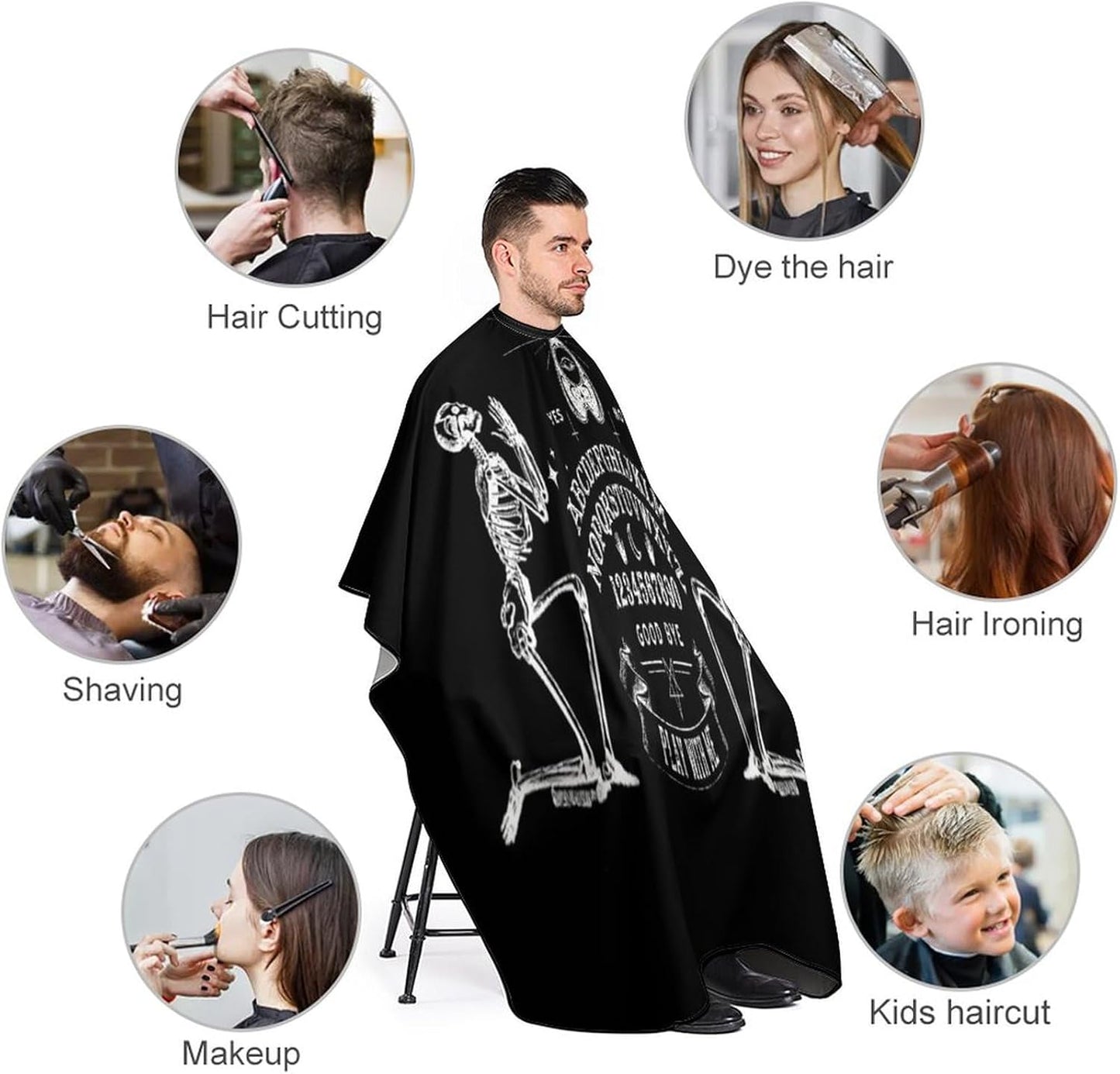 Hair Cut Cape Magical Game Spirit Board Gothic Skull Skeleton Art Hairdresser Apron for Hairdressers, Hair Coloring, Water Resistant Professional Barber Cape Haircut Barber Gown Barber Aceessories