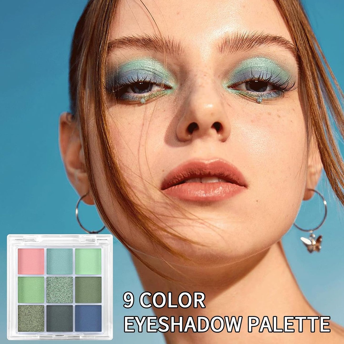 Erinde 9 Colors Eyeshadow Palette, Matte Shimmer Glitter Eye Shadow Palette Makeup, Highly Pigmented Long Lasting Waterproof, Natural Neutral Nude Eyeshadow Make Up Pallet, Blue Green