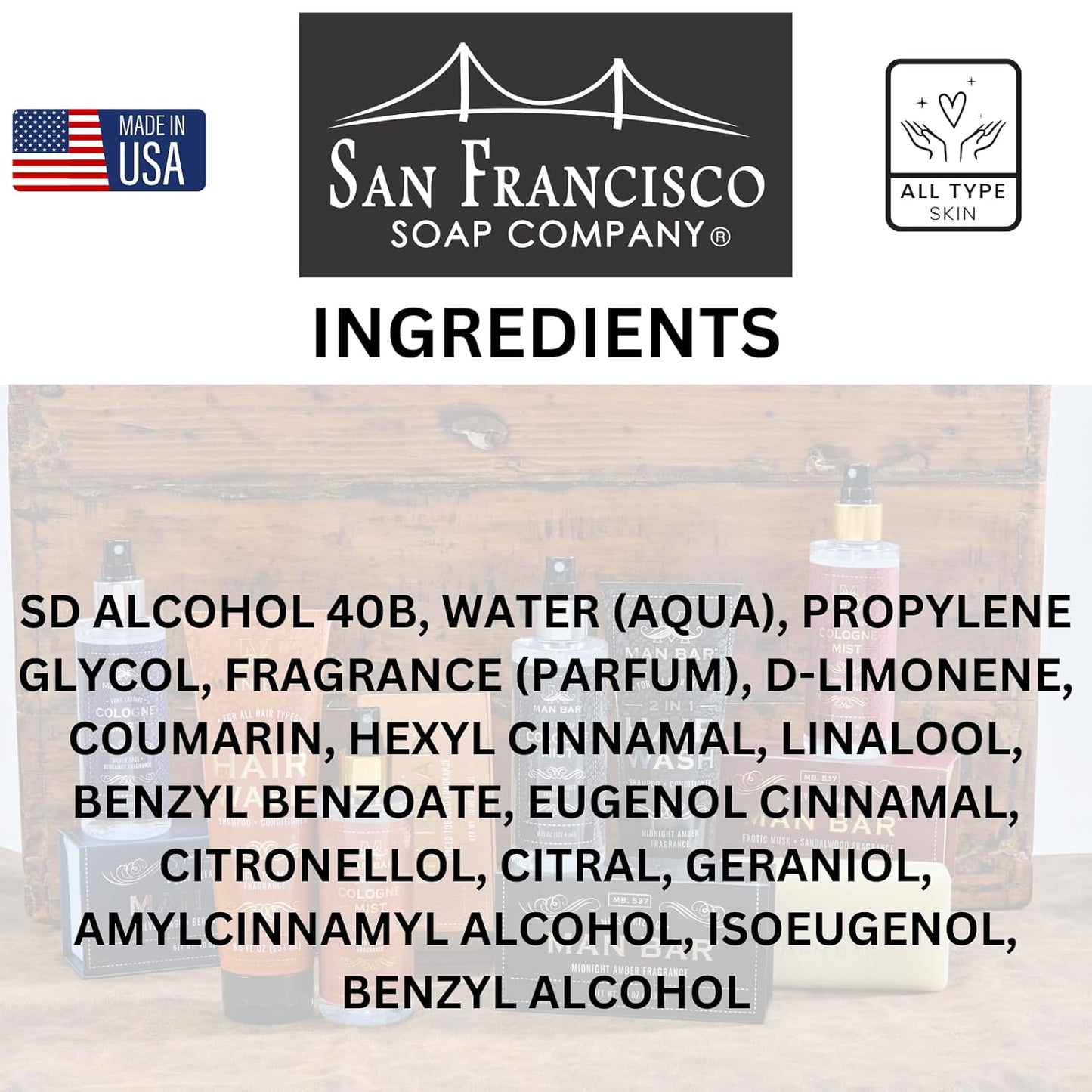 San Francisco Soap Company MAN BAR Cologne Mist Silver Sage and Bergamot - Long Lasting - Created with the Man in Mind - 6 fl oz